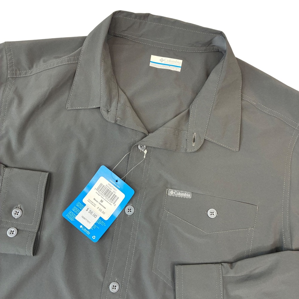 Columbia Fir Ridge Shirt Mens M Grey Solid Long Sleeve Stretch XO1445-011 NEW